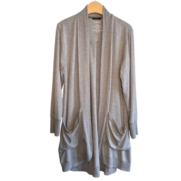 L. L. Bean Women's Gray Softflex Open Front Cardigan Sz L Loungewear Casual UPF - Picture 1 of 8
